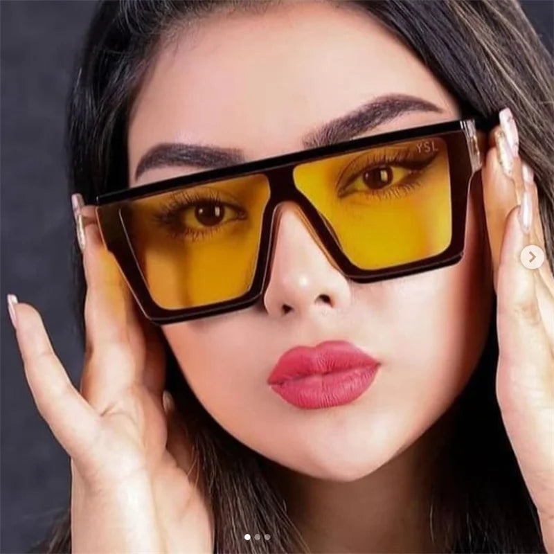 Fashion Trendy Flat Top Square Sunglasses Oversized Shades