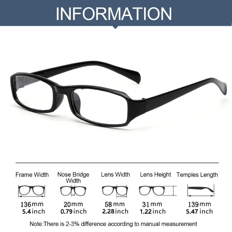 Ultra Light Square Frame Reading Magnifying Eyeglasses