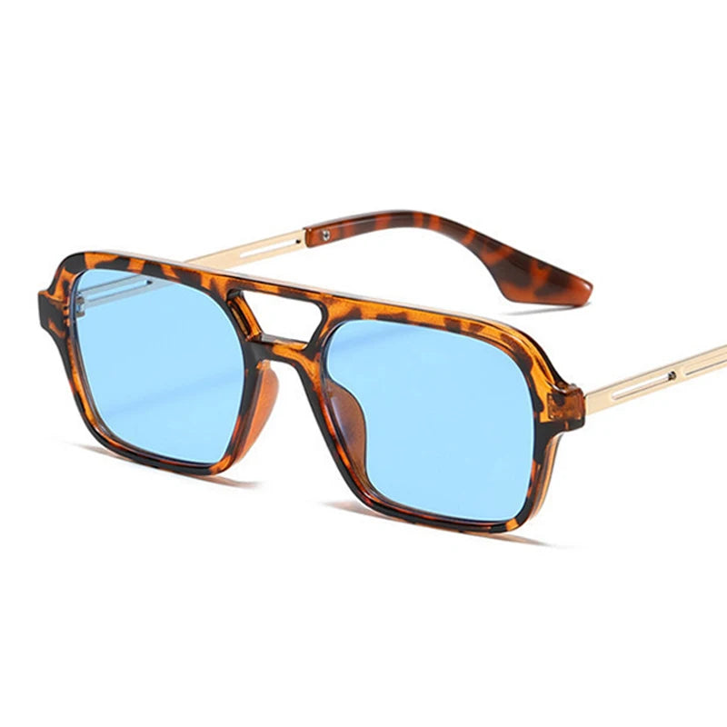 Small Frame Brand Designer Vintage Hollow Leopard Blue Glasses