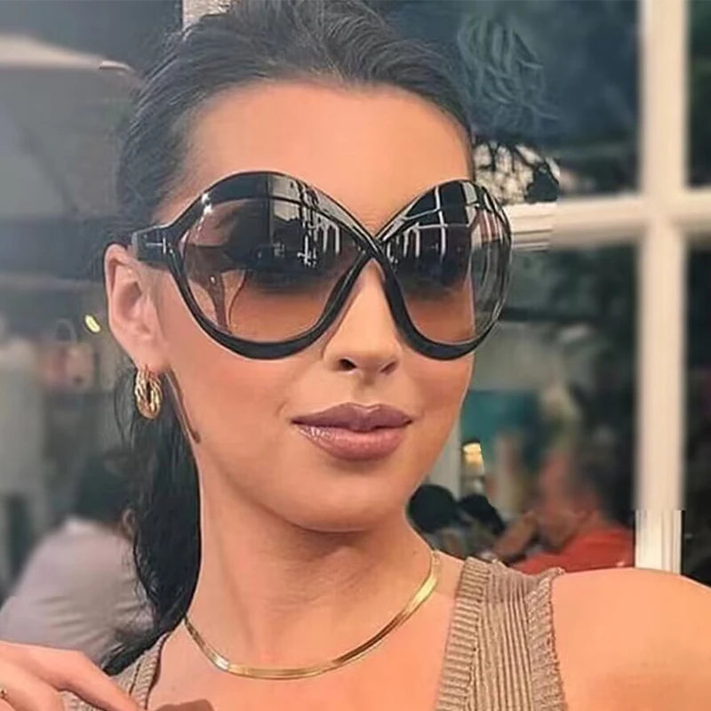 Unique Black Gradient Oversized Sunglasses Eyewear Shades
